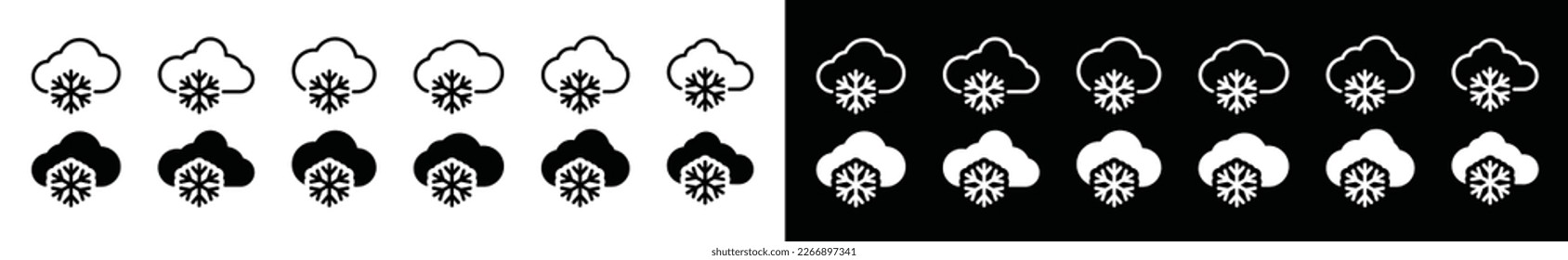 Snowing weather icon set. Snowfall icons vector. snowing icon symbol. Cold weather snowing, snowflake and cloud symbol for apps and websites, vector illustration