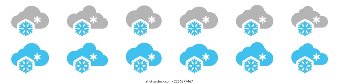 Juego de iconos del clima de nieve. Vector de iconos de nevada. símbolo de icono de nieve. Nevada fría, copo de nieve y símbolo de nube para aplicaciones y sitios web, ilustración vectorial