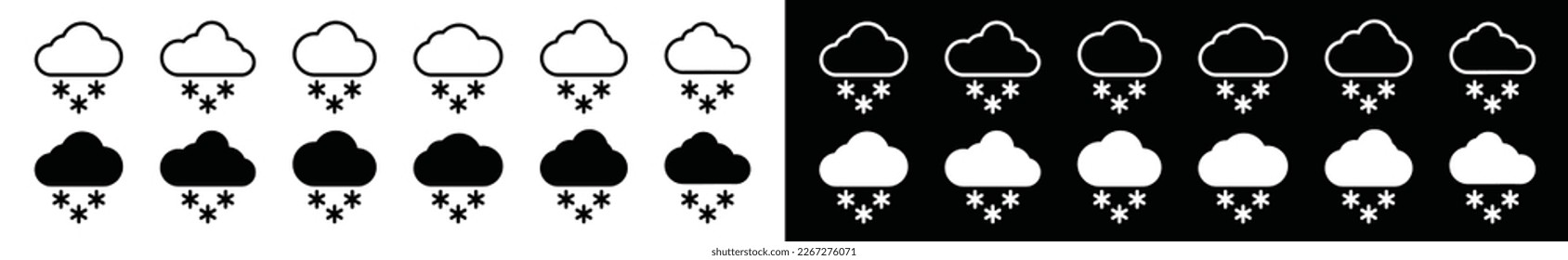 Snowing weather icon set. Snowfall icons vector. snowing icon symbol. Cold weather snowing, snowflake and cloud symbol for apps and websites, vector illustration