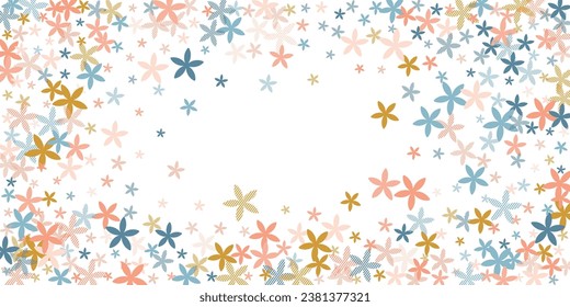 Snow-In-Summer simplistic flowers vector design. Tiny field blossom elements scattered. Easter holiday backdrop. Modern flowers Snow-In-Summer primitive bloom. Stripy petals.
