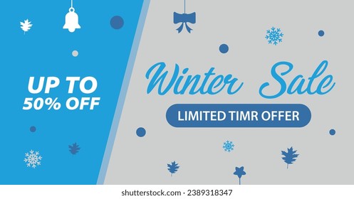 Snow-kissed Winter Sale 50% Offer Banner in vector art, blending frosty accents and bold promotions for enticing seasonal deals.