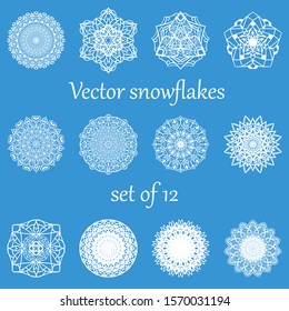 Snowlakes set, geometric Christmas pattern and background