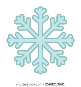 Snowlfake simple colorful flat icon. Light green snowflake on white background. Eight rays on a snowflake.