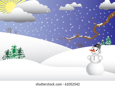 snowman against the winter landscape. vector.