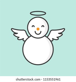 snowman with angel ring and wings, filled outline icon for Christmas theme