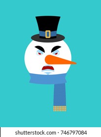 Snowman angry emotion avatar. Snowman evil emoji face. New Year and Christmas vector illustration