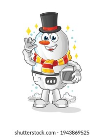 Snowman astronaut waving character. cartoon mascot vector