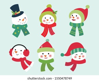 Snowman avatar material collection.Christmas vector illustration.Holiday material.