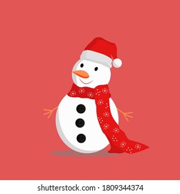 Snowman background. Christmas and New Year Winter holiday greeting card, vector