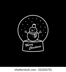 Snowman In Ball Christmas New Year Line Icon On Black Background