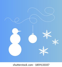 snowman ball for decorating Christmas tree and snowflakes on blue background concept of winter and new year