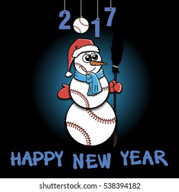Snowman of baseball and Happy new Year. Vector illustration