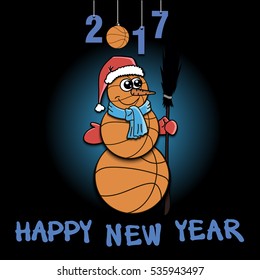 Snowman of basketball and Happy new Year. Vector illustration