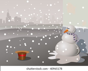 Snowman beggar. Influence crisis