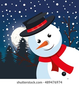 snowman big greeting christmas with pine snowfall design