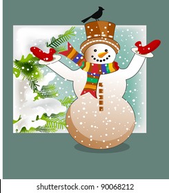 Snowman with bird