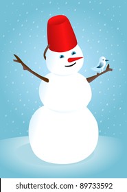 Snowman and Bird - Christmas card
