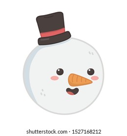 snowman with black hat and carrot nose decoration merry christmas vector illustration