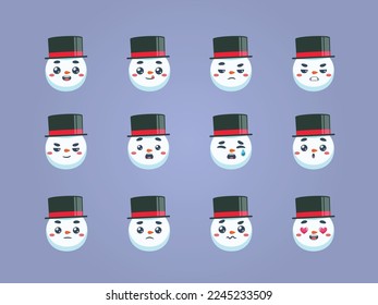 The Snowman with Black Hat. Emoticon Set. Isolated Vector Illustration