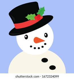 Snowman with black hat, illustration, vector on white background.