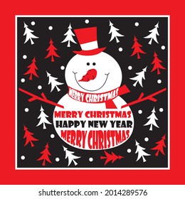 Snowman with black and red background vector