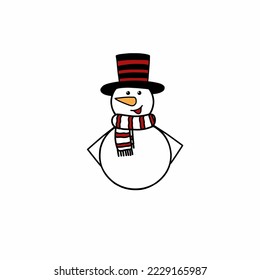 The snowman with black and red hat ready to spend the time with his friend