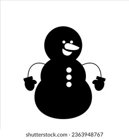 Snowman. Black silhouette. Vector on white background.