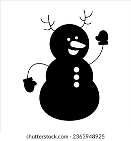 Snowman. Black silhouette. Vector on white background.