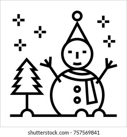 Snowman black & white outline icon