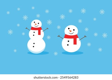 snowman with blue background and snow.vector