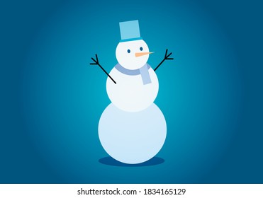 Schneemann mit blauer Mütze auf blauem Hintergrund.