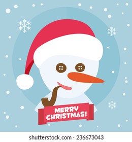 Snowman. blue merry christmas vectorized card 