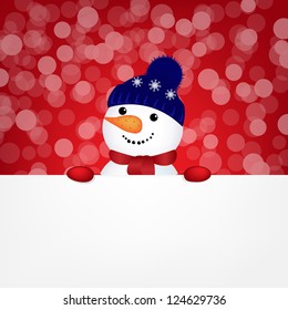 Snowman With Bokeh, With Gradient Mesh, Vector Illustration