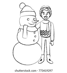 Snowman with boy winter cartoon
