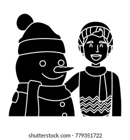 Snowman with boy winter cartoon