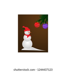 Snowman with branch of fir with balls