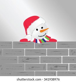 snowman with brick wall vector art illustration