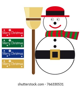 Snowman with a broom