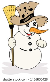 Snowman with broom and hat on white isolated background.
Fine designed Snowman.
Useable for greeting cards and backgrounds or wallpaper.