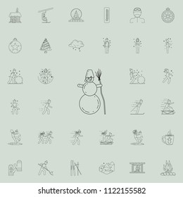 snowman with a broom icon. Detailed set of Winter icons. Premium quality graphic design sign. One of the collection icons for websites, web design, mobile app on colored background