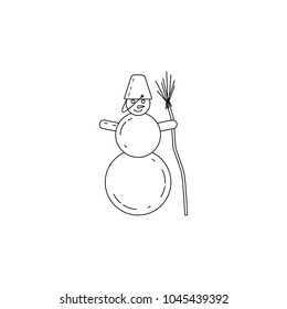 snowman with a broom icon. Element of winter elements illustration. Thin line  illustration for website design and development, app development. Premium icon on white background