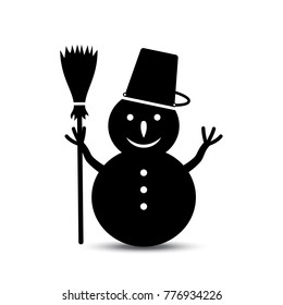 Snowman with broom vector icon on white background