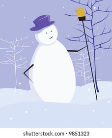  snowman with brush in hand	