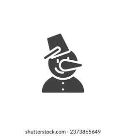 Snowman with bucket and carrot vector icon. filled flat sign for mobile concept and web design. Snowman glyph icon. Symbol, logo illustration. Vector graphics