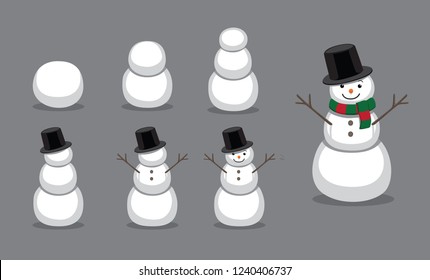 Snowman Building Sequence Cartoon Vector Illustration