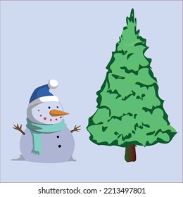 snowman by the christmas tree