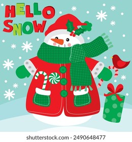 Snowman and Candy cane For Christmas Card or Bag design