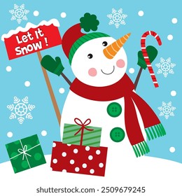 Snowman and Candy cane image For Christmas Card or Bag design