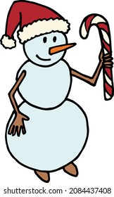 Schneemann mit Süßigkeiten auf weißem Hintergrund. Vektorbild.