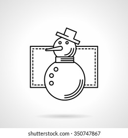 Snowman with carrot-nose, hat and three buttons. Wintertime outdoor games. Christmas holidays symbol. Flat black line style vector icon. Single web design element for mobile app or website.